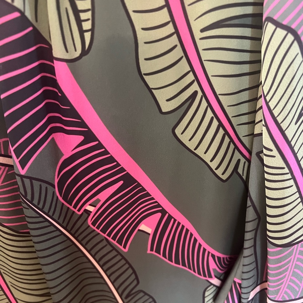 Karlie Olive Green Leaf Print Dress with Pink Accents - Picture 4 of 4